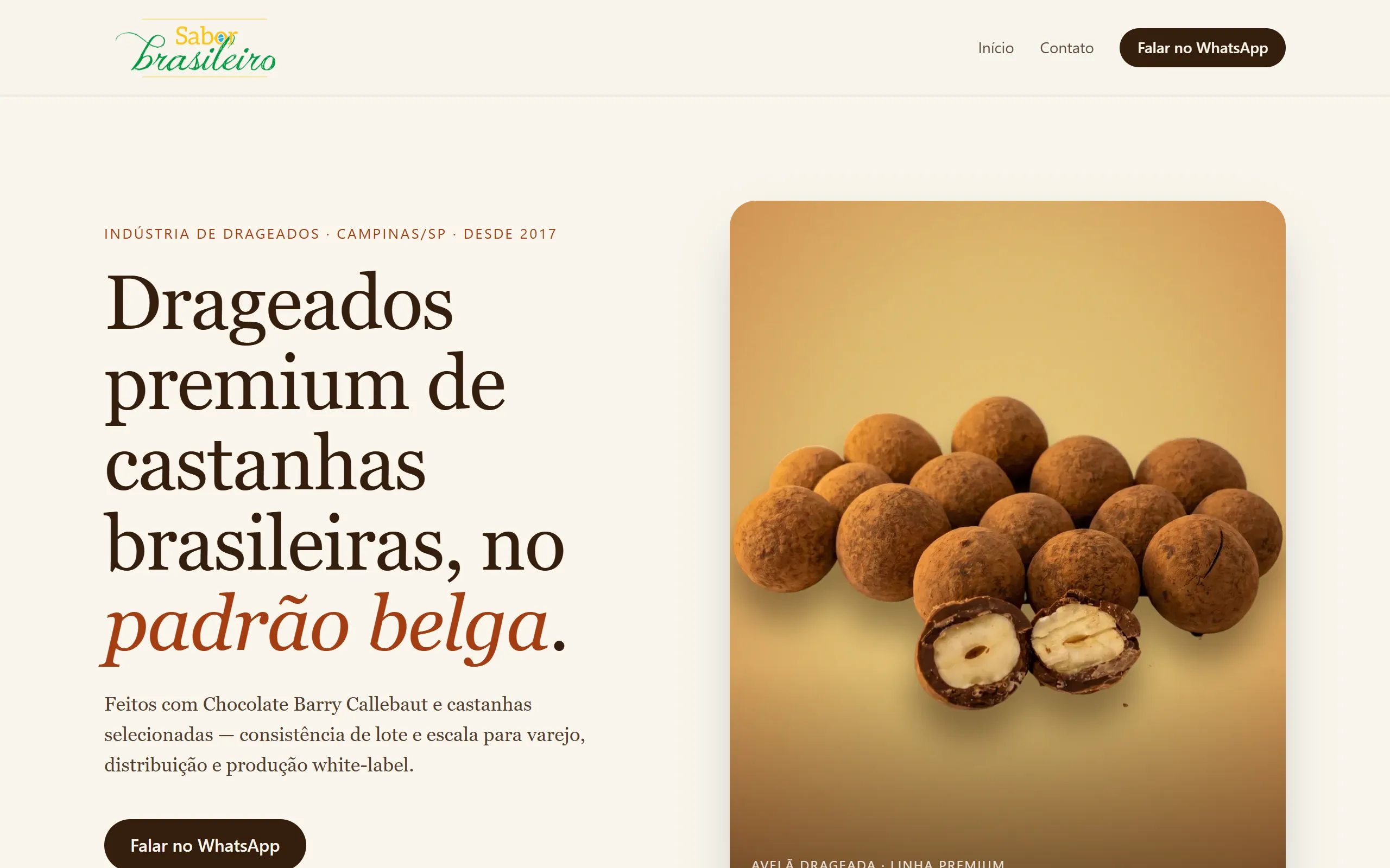 Página inicial do site de Sabor Brasileiro, feito pela VZA Labs